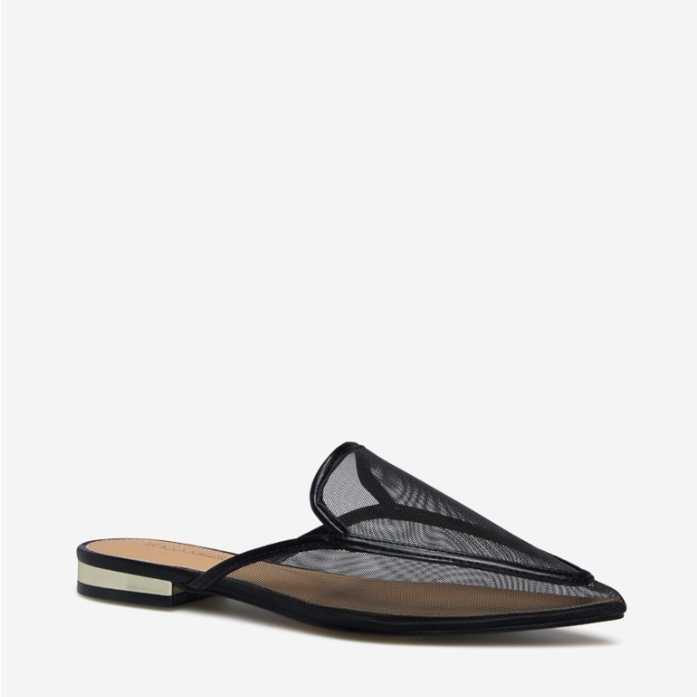 Sz 7W Franceen Pointed Toe Black Flats NIB-7244